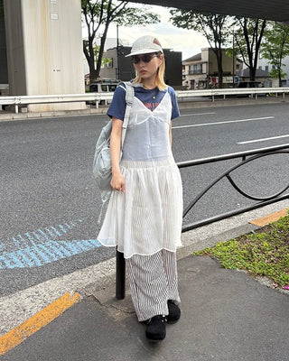 See-through gathered yoke camisole dress