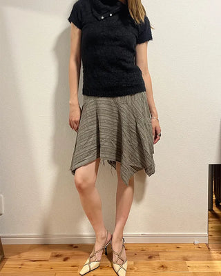 Unique strap cut-off midi skirt