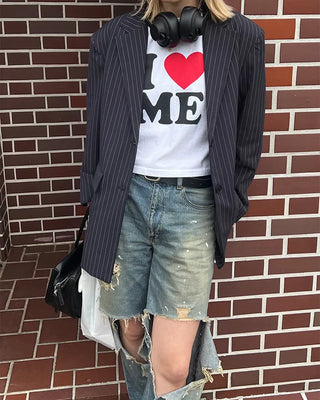 Striped Shoulder Pad Oversized Jacket