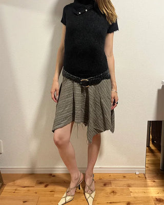 Unique strap cut-off midi skirt