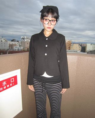 Flower Button Round Collar Jacket