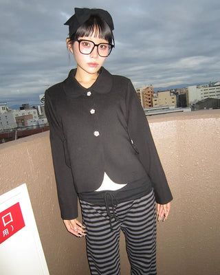 Flower Button Round Collar Jacket