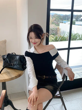 One-shoulder cropped shirt