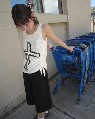 Tulle fabric distressed tank top