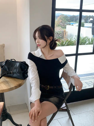 One-shoulder cropped shirt
