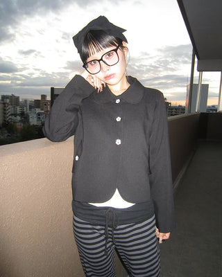 Flower Button Round Collar Jacket
