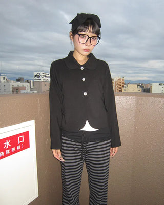 Flower Button Round Collar Jacket