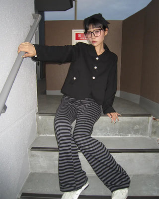 Flower Button Round Collar Jacket