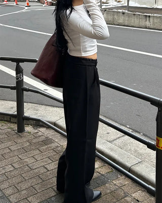 Boat neck cropped ribbed long-sleeve cut and sew