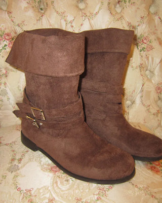 Ankle double belt 2-way suede boots