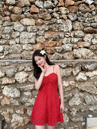 Shirred heart neck camisole dress (3 colors)
