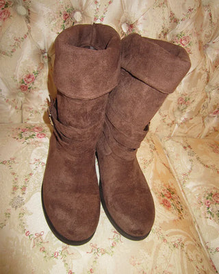 Ankle double belt 2-way suede boots