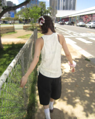 Tulle fabric distressed tank top