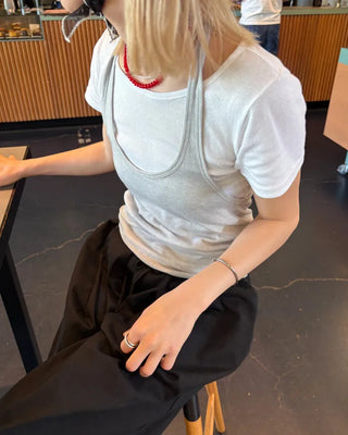 Jewel neck simple short T-shirt