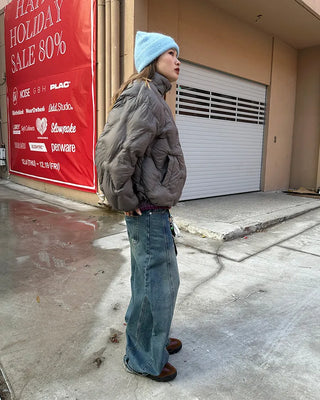 (Unisex) Center Seam Washed Balloon Denim Pants