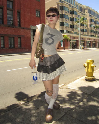 3 French Sleeve Cropped T-Shirt