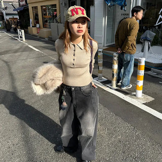 One-tuck wide denim pants