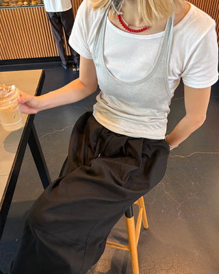 Jewel neck simple short T-shirt