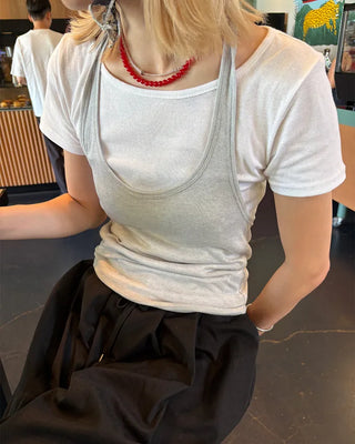 Jewel neck simple short T-shirt