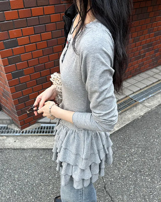 Lace tiered button mini dress