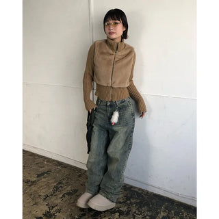 Vintage Wash Wide Denim Pants
