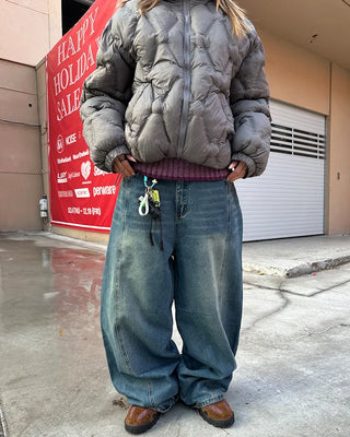 (Unisex) Center Seam Washed Balloon Denim Pants