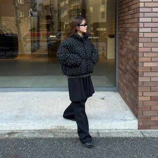 Pleated skirt, elastic waist pants