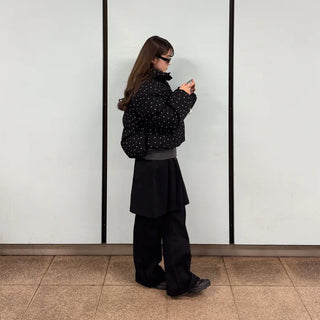 Pleated skirt, elastic waist pants