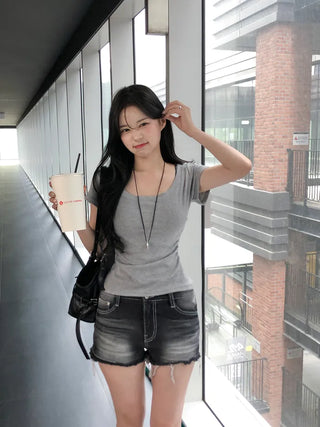 Slim Shirred Short-Sleeve T-Shirt