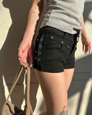 Skull Studded Berry Short Black Pants