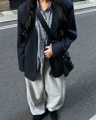 Pinstripe tailored collar single jacket