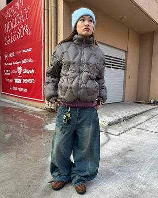(Unisex) Center Seam Washed Balloon Denim Pants