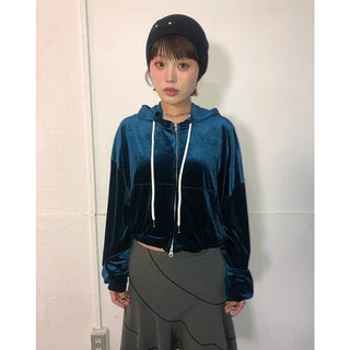 Velvet Cropped Zip Hoodie