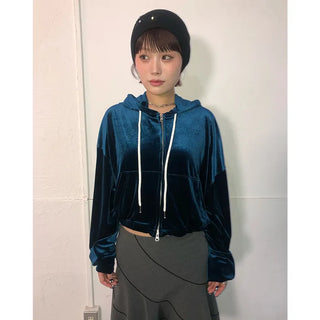 Velvet Cropped Zip Hoodie