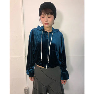 Velvet Cropped Zip Hoodie