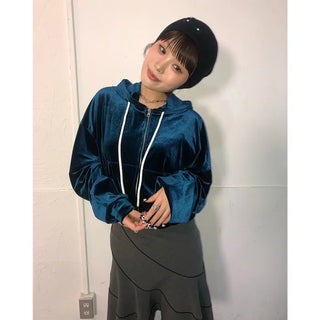 Velvet Cropped Zip Hoodie