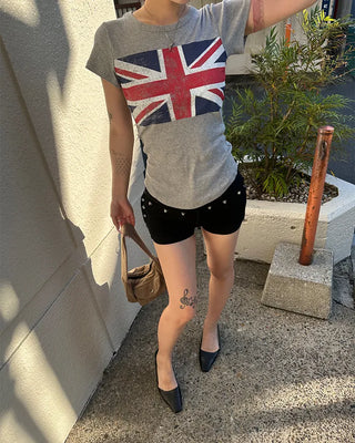Skull Studded Berry Short Black Pants