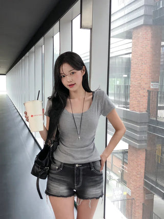 Slim Shirred Short-Sleeve T-Shirt