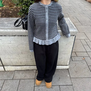 Bordered frill hem cardigan