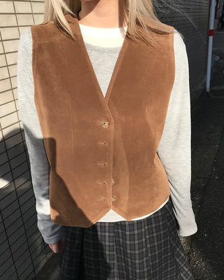 Suede V-neck vest
