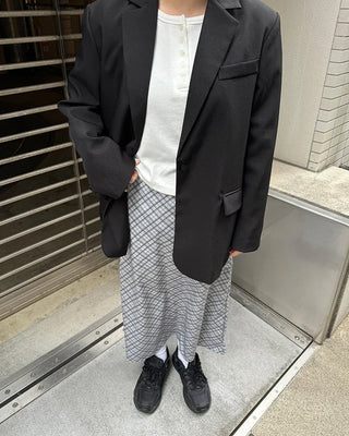 Waist bag, elastic waistband, checkered long skirt