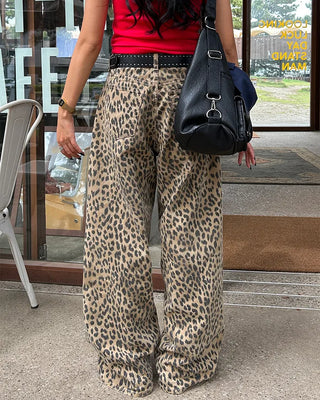 Pigmented leopard print cotton wide-leg pants