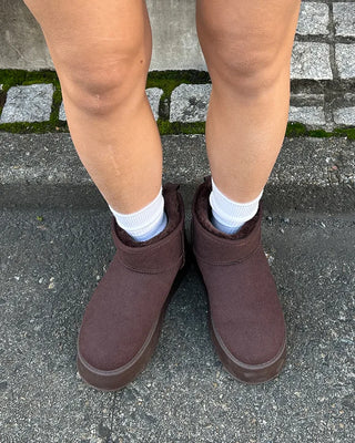 Inner fleece ankle-cut high-sole sheepskin boots