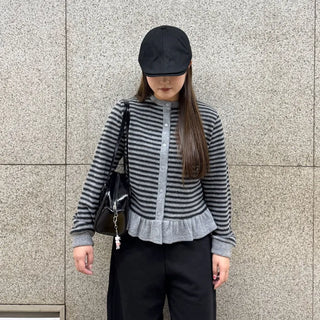 Bordered frill hem cardigan