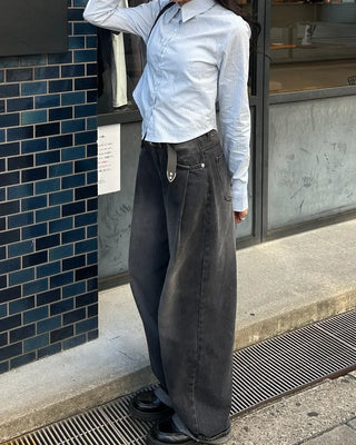 Vintage Wash Wide Denim Pants