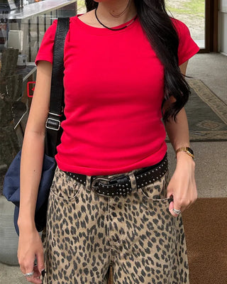 Pigmented leopard print cotton wide-leg pants