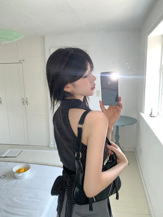 Striped border halter vest
