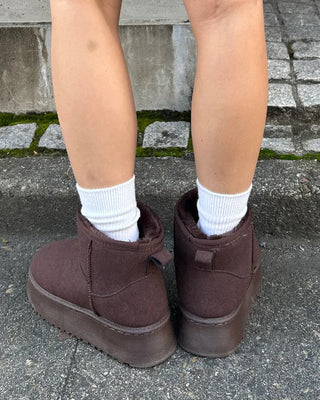 Inner fleece ankle-cut high-sole sheepskin boots