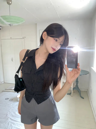 Striped border halter vest