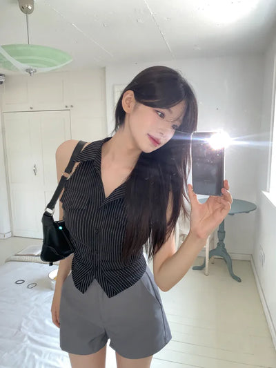 Striped border halter vest